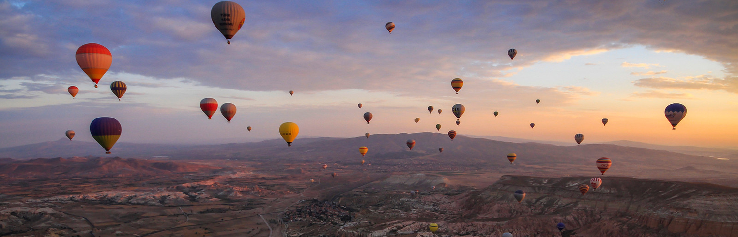 Hot Air Ballons float over Cappadocia, Turkey